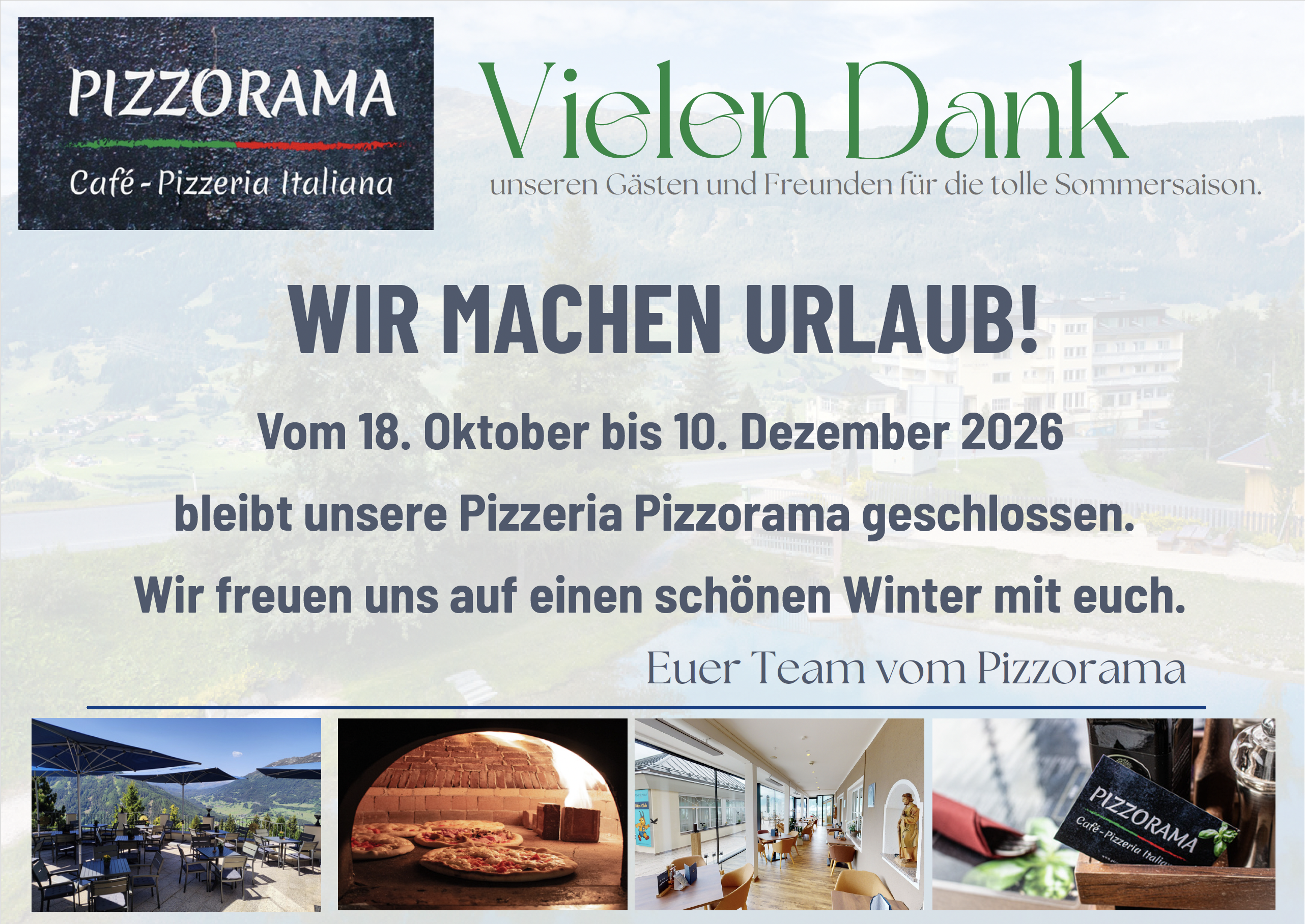 Betriebsferien vom 18. Oktober bis 10. Dezember 26